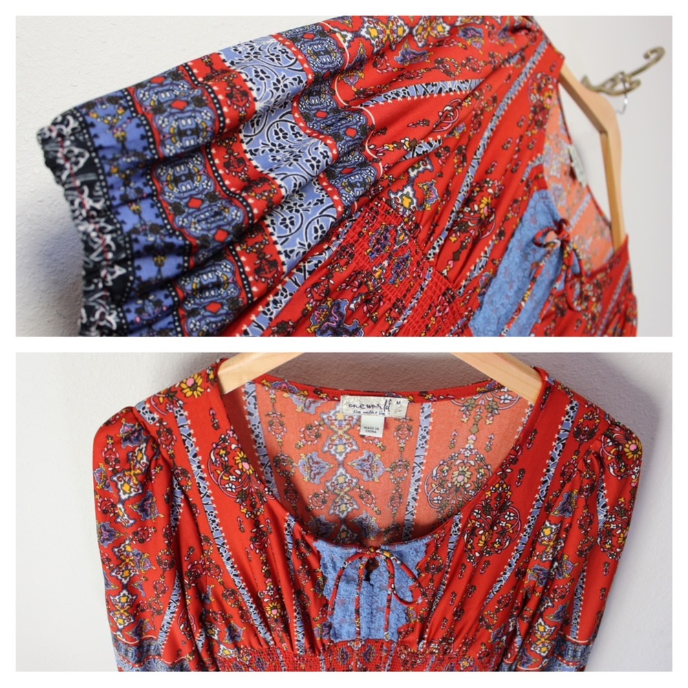 ONE WORLD Bohemian Mixed Floral Tribal Print Midi Dress - Picture 11 of 17